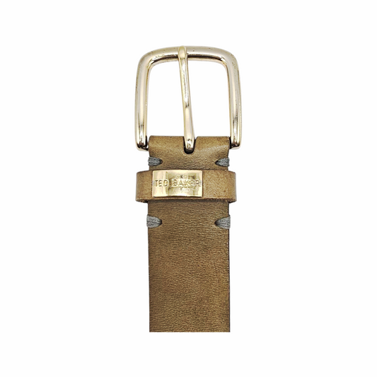 Leather Belt with Gold Buckle & Stud Detailing - Ted Baker