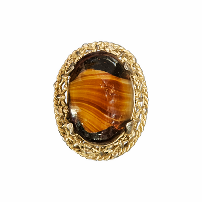 Vintage Banded Agate Cabochon Filigree Brooch
