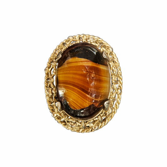 Vintage Banded Agate Cabochon Filigree Brooch - Re:Velvet