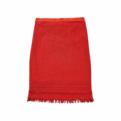 Textured Cotton Pencil Skirt with Frayed Hemline - Tory Burch