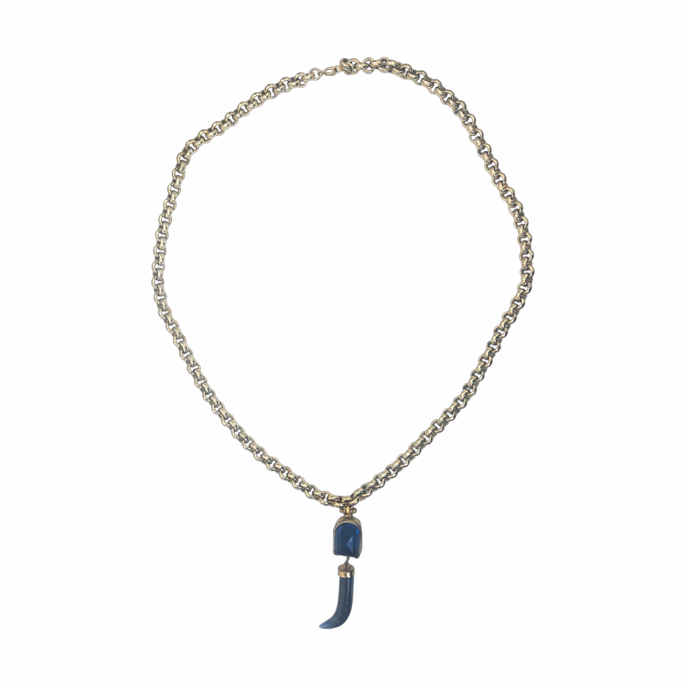 Vintage Gold-Tone Chain Necklace with Blue Glass & Gemstone Pendant - Re:Velvet Upstyled