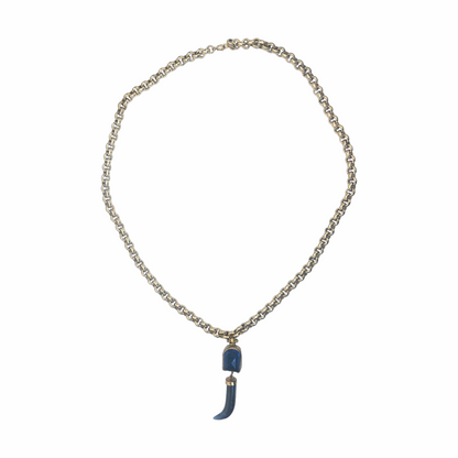 Vintage Gold-Tone Chain Necklace with Blue Glass & Gemstone Pendant - Re:Velvet Upstyled