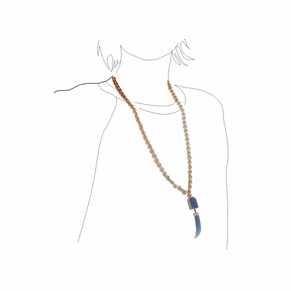 Vintage Gold-Tone Chain Necklace with Blue Glass & Gemstone Pendant - Re:Velvet Upstyled