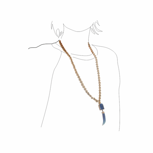 Vintage Gold-Tone Chain Necklace with Blue Glass & Gemstone Pendant - Re:Velvet Upstyled
