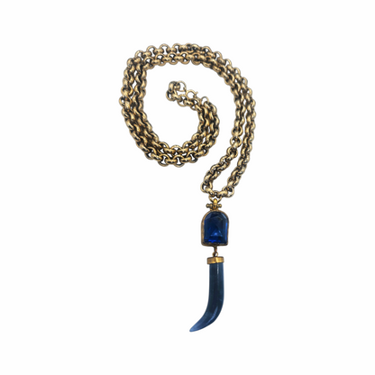 Vintage Gold-Tone Chain Necklace with Blue Glass & Gemstone Pendant - Re:Velvet Upstyled