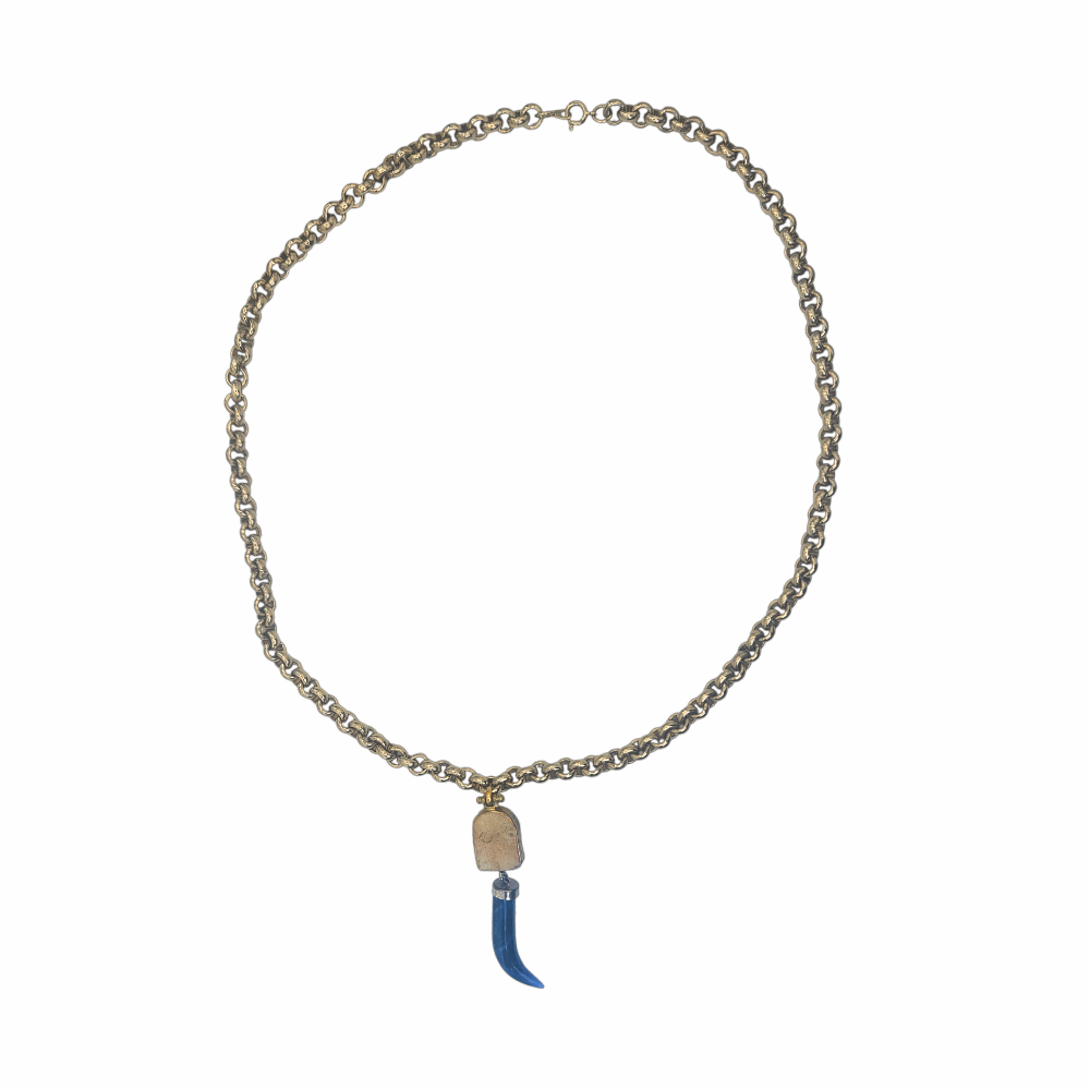 Vintage Gold-Tone Chain Necklace with Blue Glass & Gemstone Pendant - Re:Velvet Upstyled