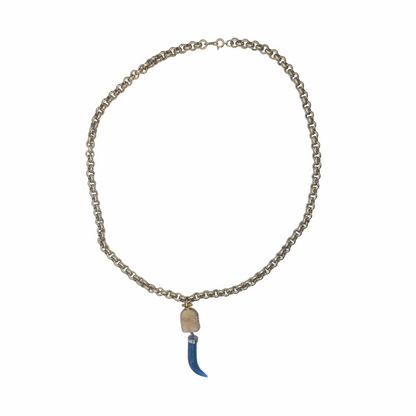 Vintage Gold-Tone Chain Necklace with Blue Glass & Gemstone Pendant - Re:Velvet Upstyled