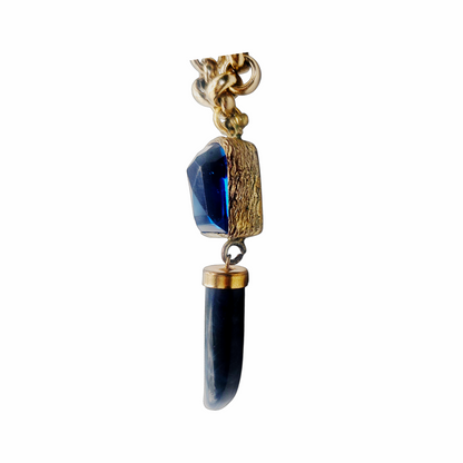 Vintage Gold-Tone Chain Necklace with Blue Glass & Gemstone Pendant - Re:Velvet Upstyled