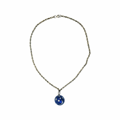 Re:Velvet upstyled vintage Cabouchon Astrology Collection necklace with cobalt-blue enamel celestial pendant and gold-tone chain.