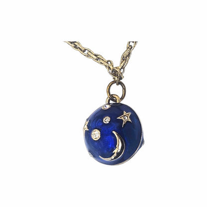 Re:Velvet upstyled vintage Cabouchon Astrology Collection necklace with cobalt-blue enamel celestial pendant and gold-tone chain.