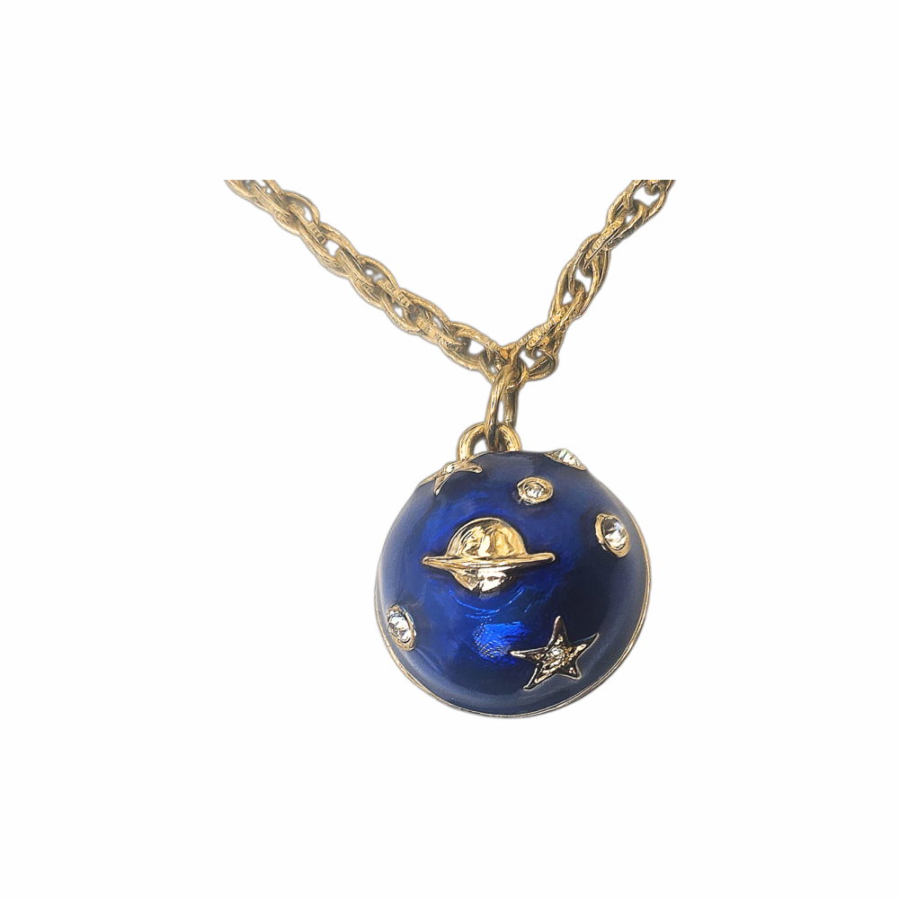 Re:Velvet upstyled vintage Cabouchon Astrology Collection necklace with cobalt-blue enamel celestial pendant and gold-tone chain.
