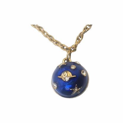 Re:Velvet upstyled vintage Cabouchon Astrology Collection necklace with cobalt-blue enamel celestial pendant and gold-tone chain.
