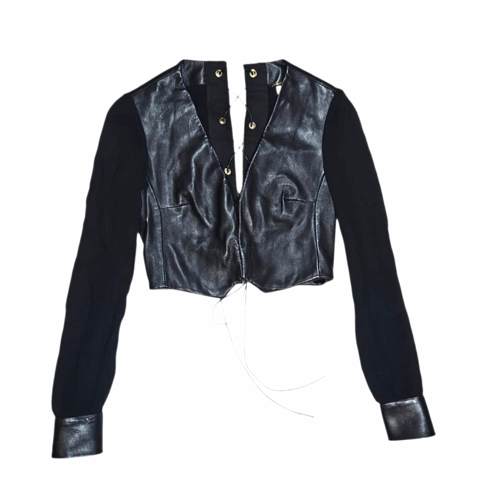 Upstyled via Transformation Leather & Silk Chiffon Top - Saint Laurent