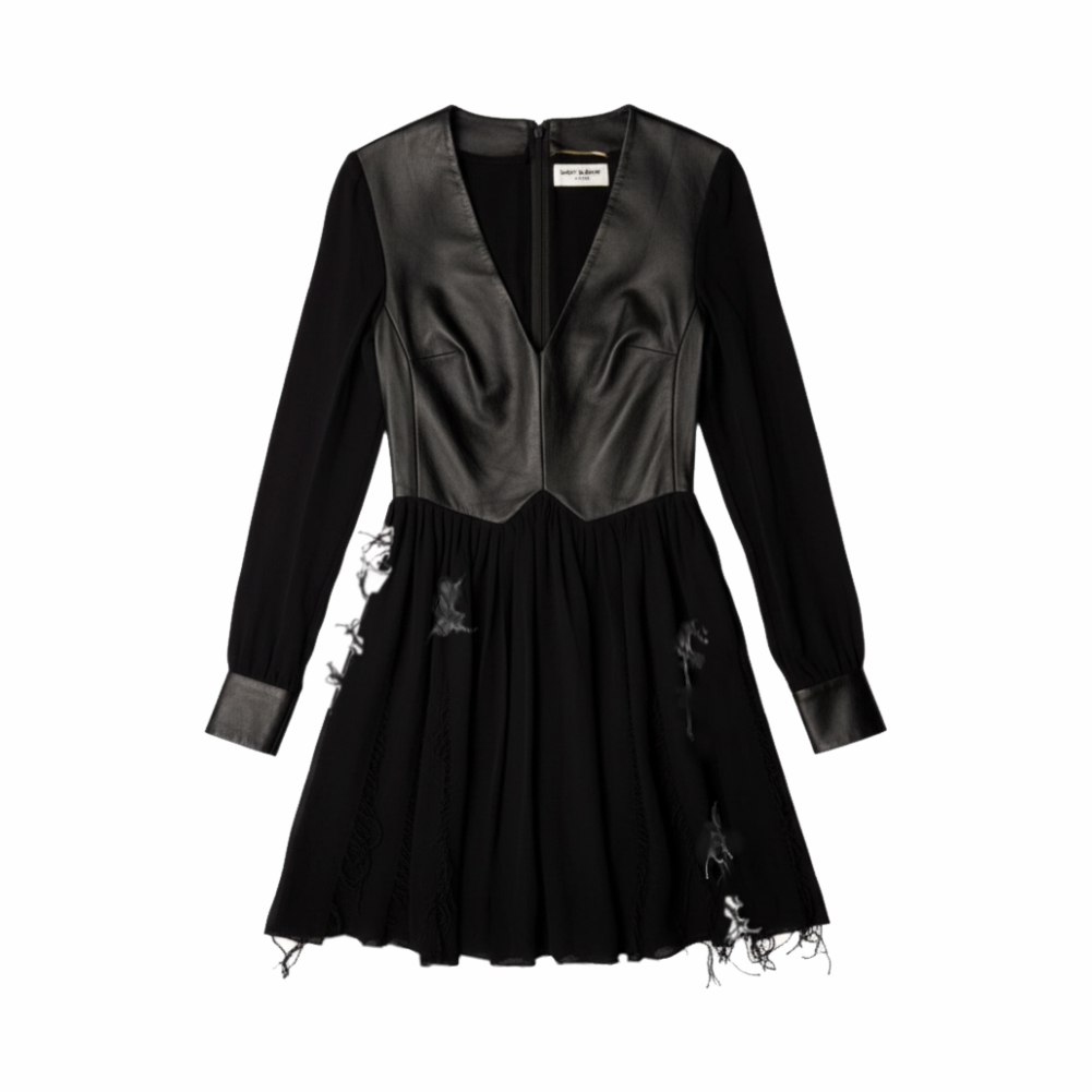 Upstyled via Transformation Leather & Silk Chiffon Top - Saint Laurent