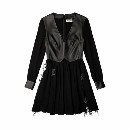 Upstyled via Transformation Leather & Silk Chiffon Top - Saint Laurent