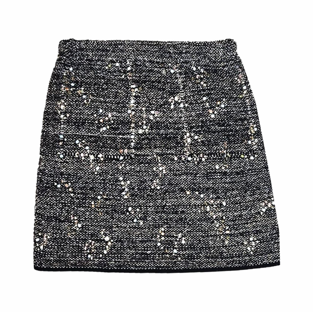 Upstyled Tweed Mini Skirt with Hand‑Beaded Embellishments