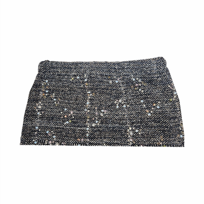 Upstyled Tweed Mini Skirt with Hand‑Beaded Embellishments