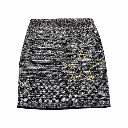 Upstyled Tweed Mini Skirt with Hand‑Beaded Embellishments