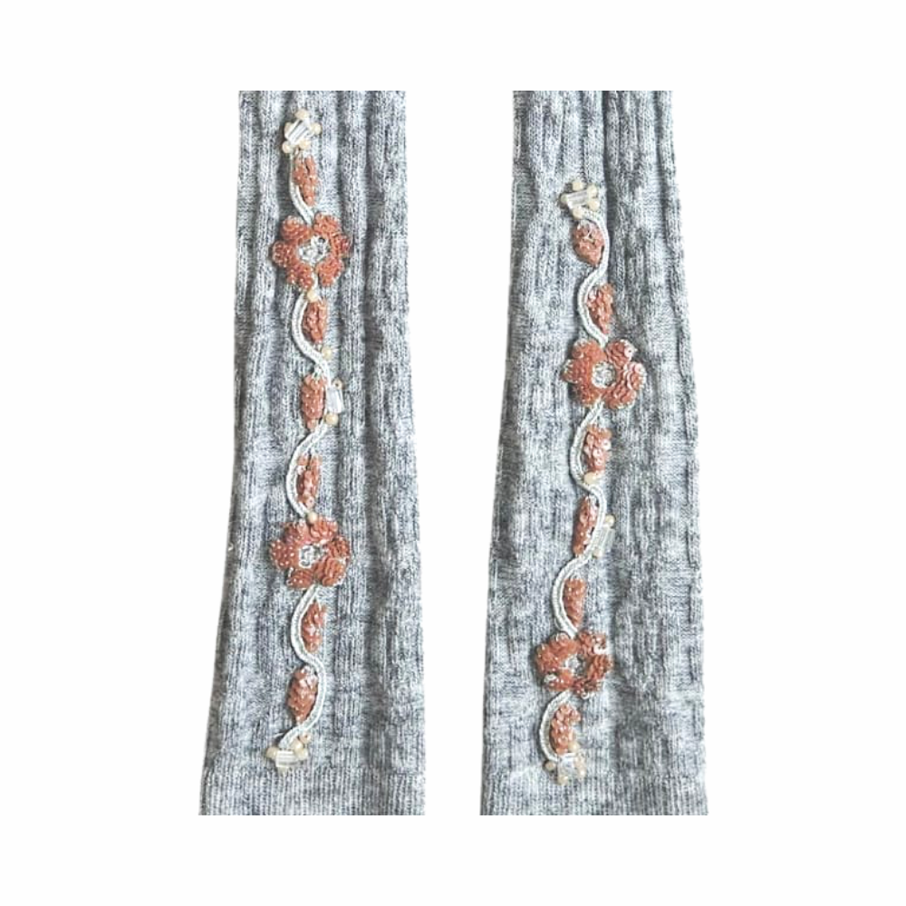 Upstyled Hand‑Embellished Grey Ribbed Knee Socks