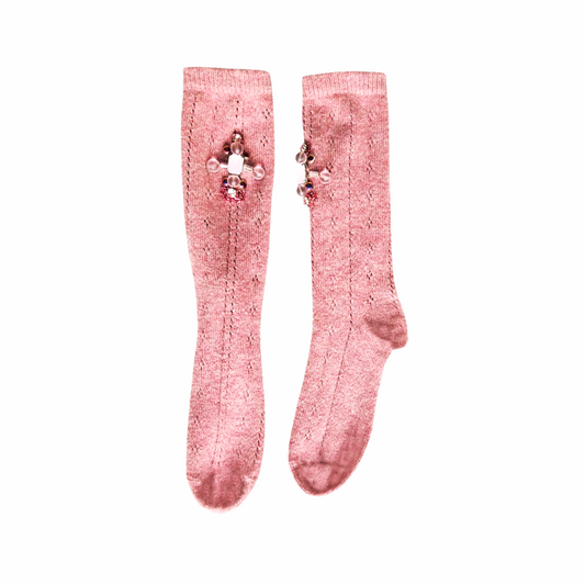 Upstyled Pink Hand‑Beaded Embellished Socks