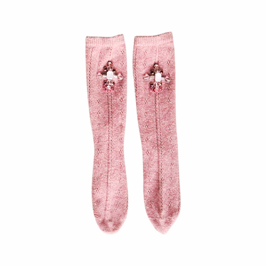 Upstyled Pink Hand‑Beaded Embellished Socks
