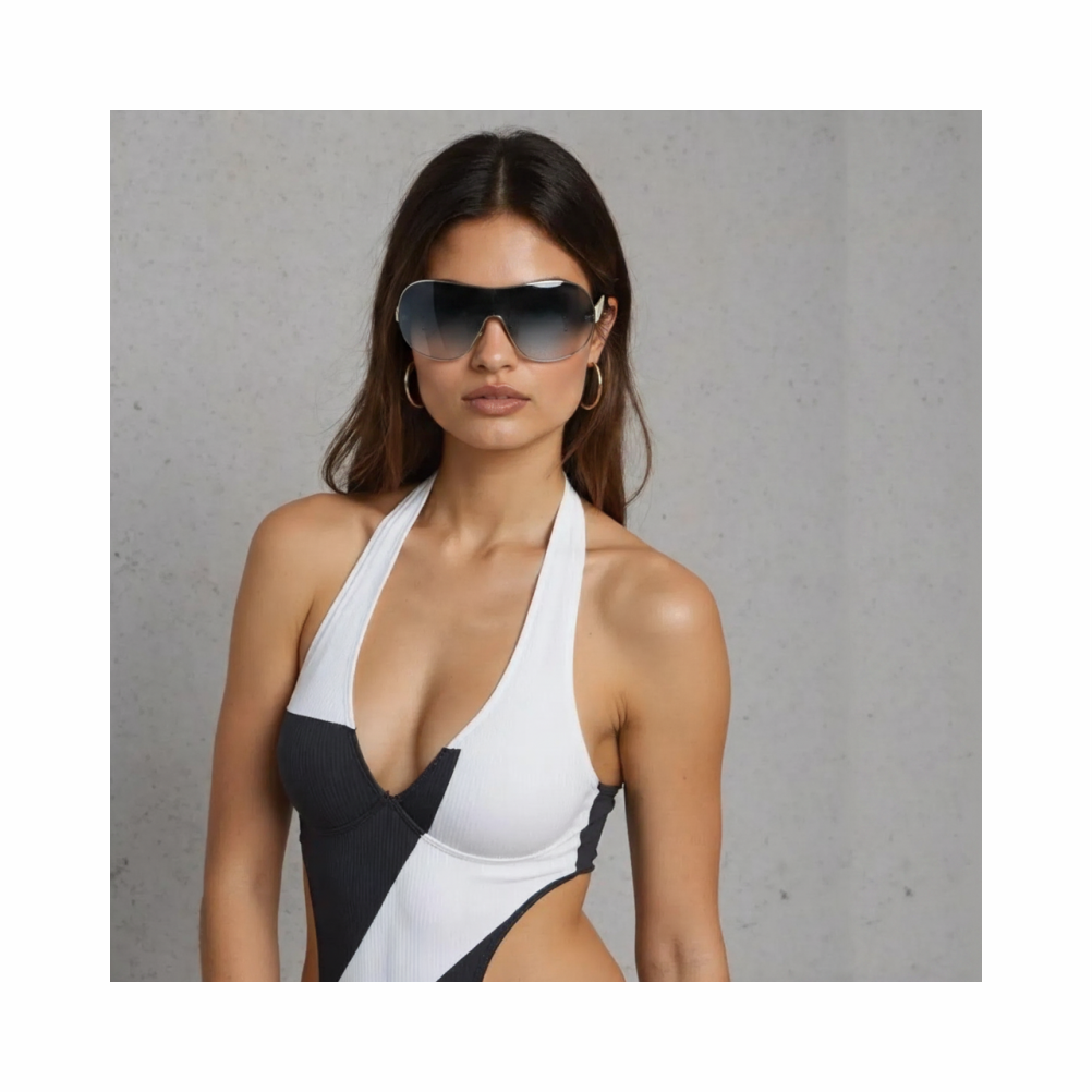 2000s 2061-B Medusa Shield Sunglasses with Crystal Detail - Versace