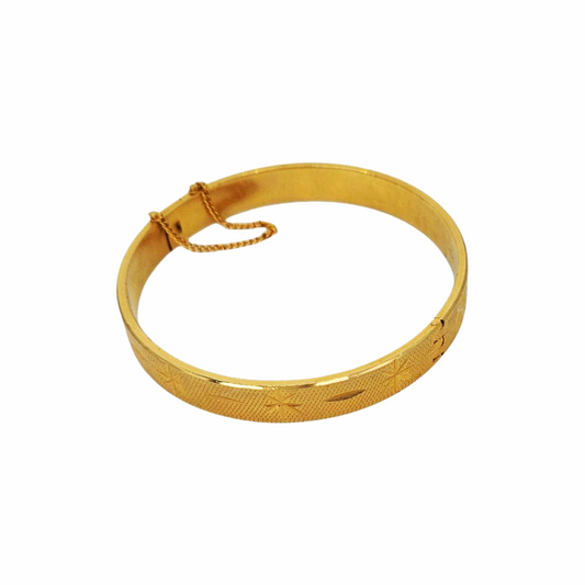 Vintage 18K  Gold  Plated Etched Star Hinged Bangle Bracelet