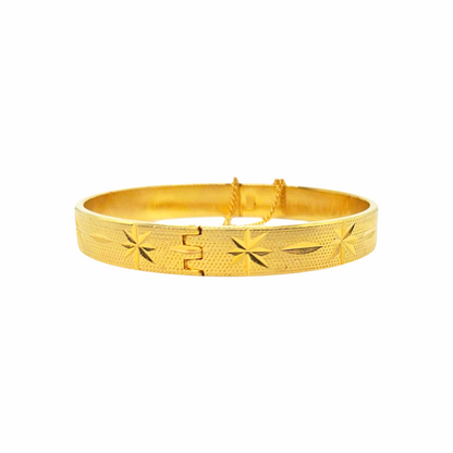 Vintage 18K  Gold  Plated Etched Star Hinged Bangle Bracelet