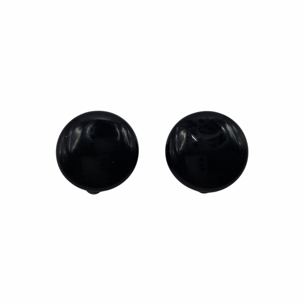 Vintage 50s Black Glass Clip-On Button Earrings