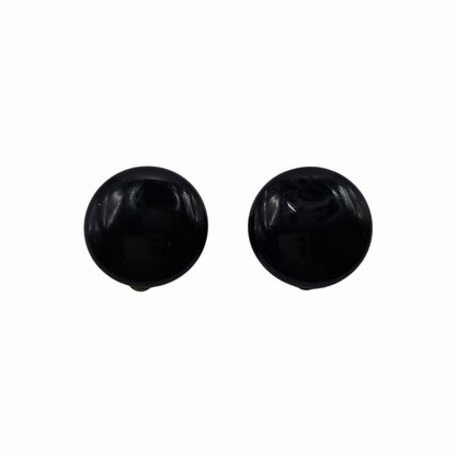 Vintage 50s Black Glass Clip-On Button Earrings