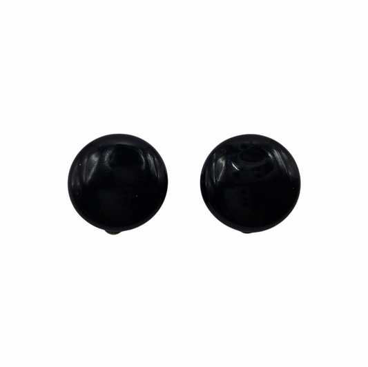 Vintage 50s Black Glass Clip-On Button Earrings