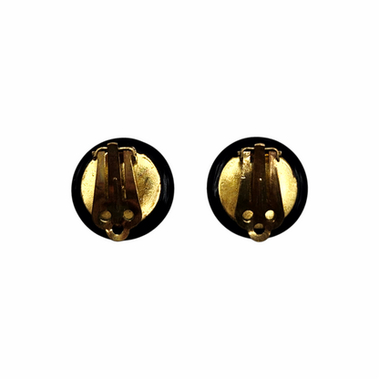 Vintage 50s Black Glass Clip-On Button Earrings