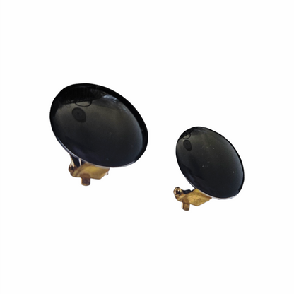 Vintage 50s Black Glass Clip-On Button Earrings