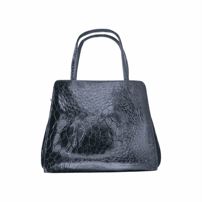 Vintage 1960s Black Croc-Embossed Leather Top Handle Bag - Re:Velvet