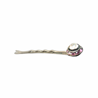 Vintage 1980s Pink and Clear Rhinestone Bobby Pin Hair Slide