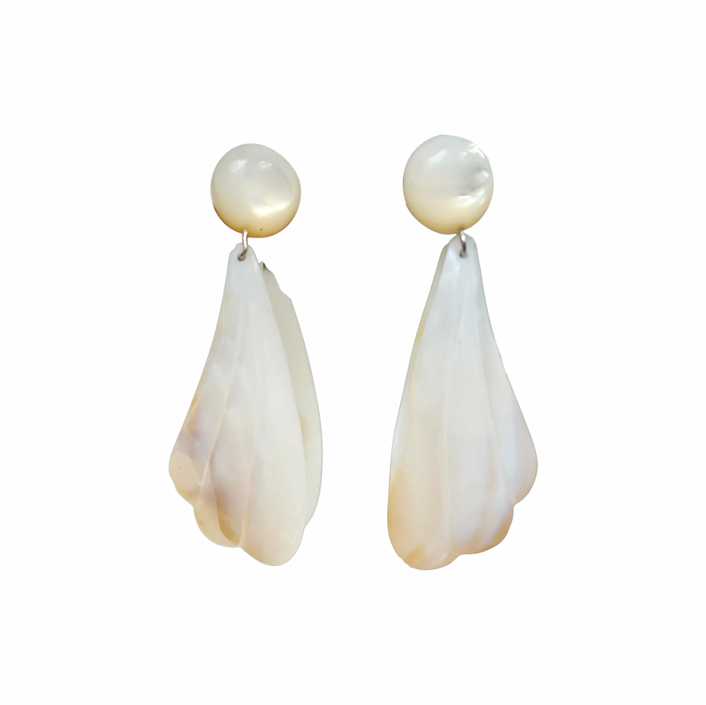 Vintage 1980s Mother-of-Pearl Petal Drop Clip-On Earrings