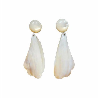 Vintage 1980s Mother-of-Pearl Petal Drop Clip-On Earrings