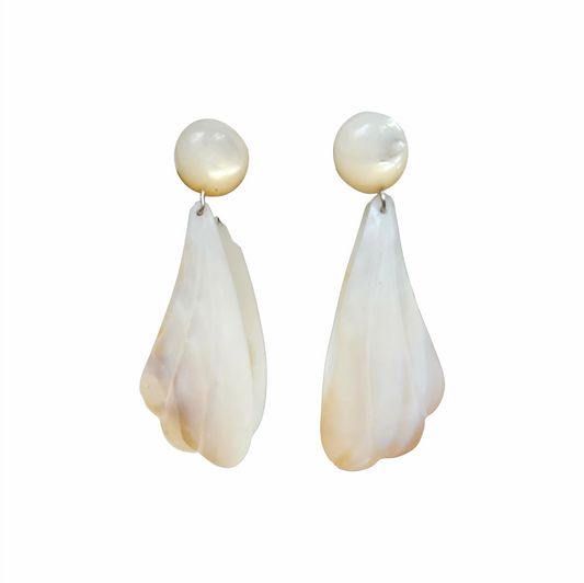 Vintage 1980s Mother-of-Pearl Petal Drop Clip-On Earrings