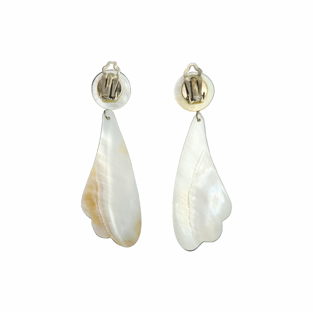Vintage 1980s Mother-of-Pearl Petal Drop Clip-On Earrings