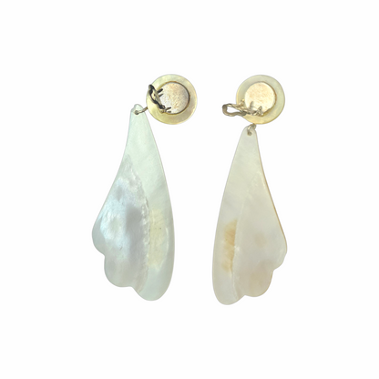 Vintage 1980s Mother-of-Pearl Petal Drop Clip-On Earrings