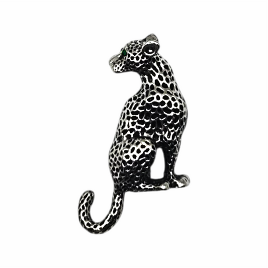 Antiqued Silver-Tone Panther Brooch
