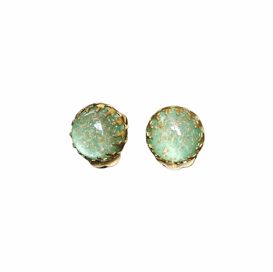 Vintage Foiled Glass Cabochon Clip-On Earrings