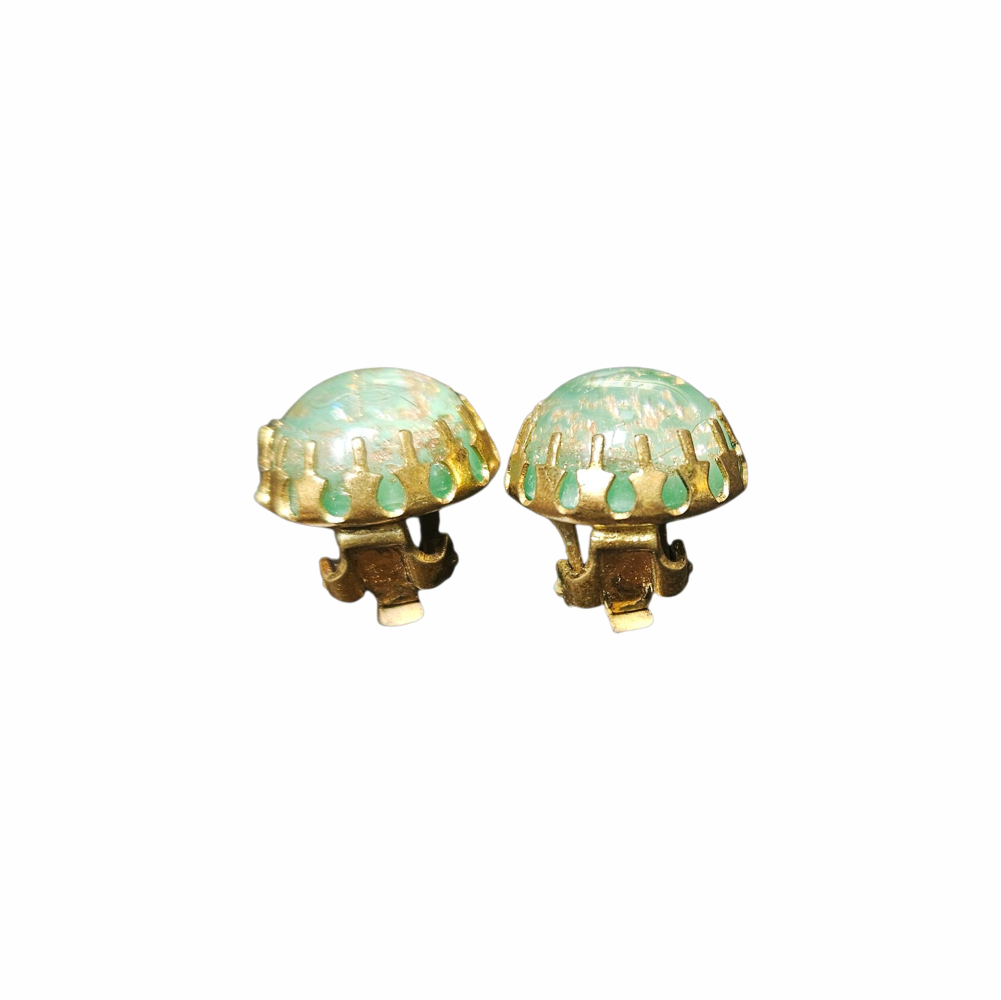 Vintage Foiled Glass Cabochon Clip-On Earrings