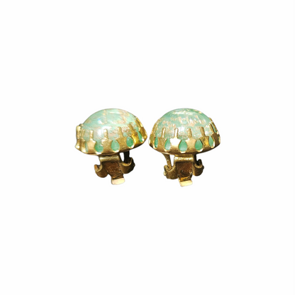 Vintage Foiled Glass Cabochon Clip-On Earrings