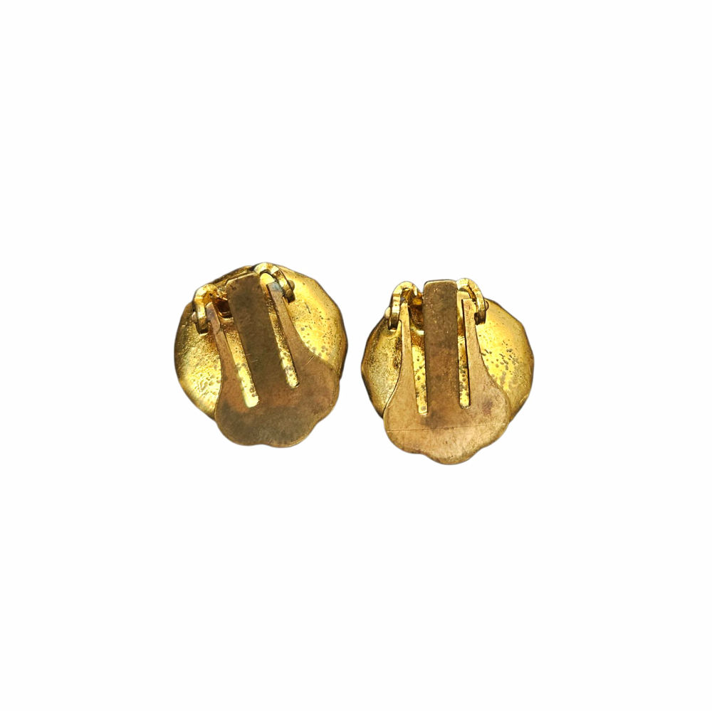 Vintage Foiled Glass Cabochon Clip-On Earrings