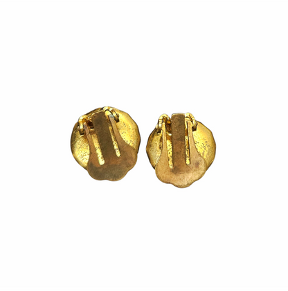 Vintage Foiled Glass Cabochon Clip-On Earrings