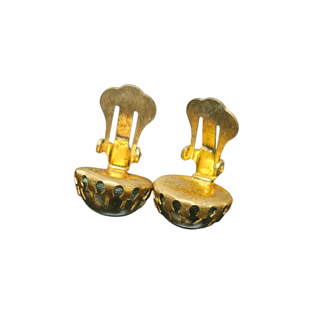 Vintage Foiled Glass Cabochon Clip-On Earrings