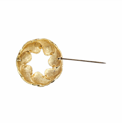 1960s Gold-Tone Textured Feather Wreath Brooch