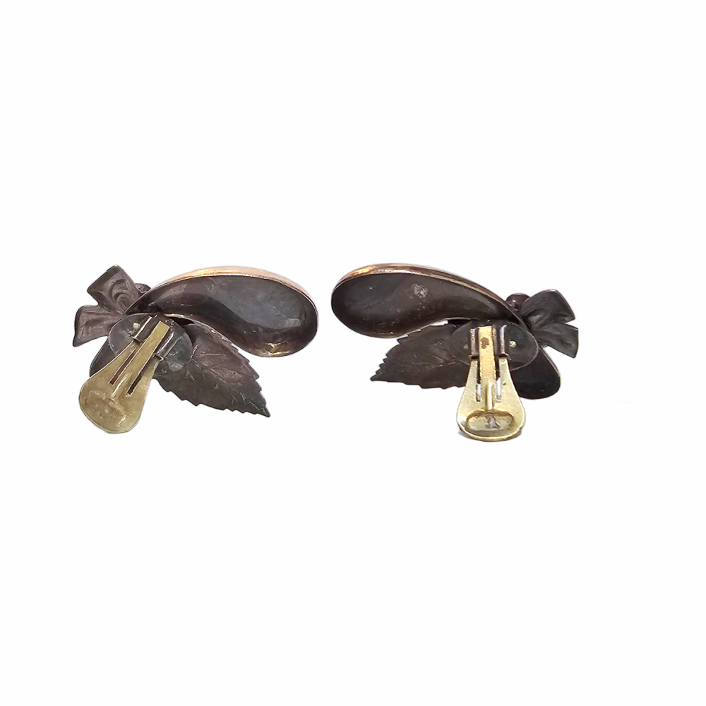 Mid-century sculptural leaf and rhinestone cluster earrings