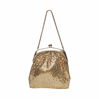 Vintage Gold-Tone Metal Mesh Evening Purse with Chain Strap